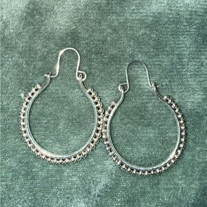 Sterling Silver Beaded Hoop Earrings - Silver